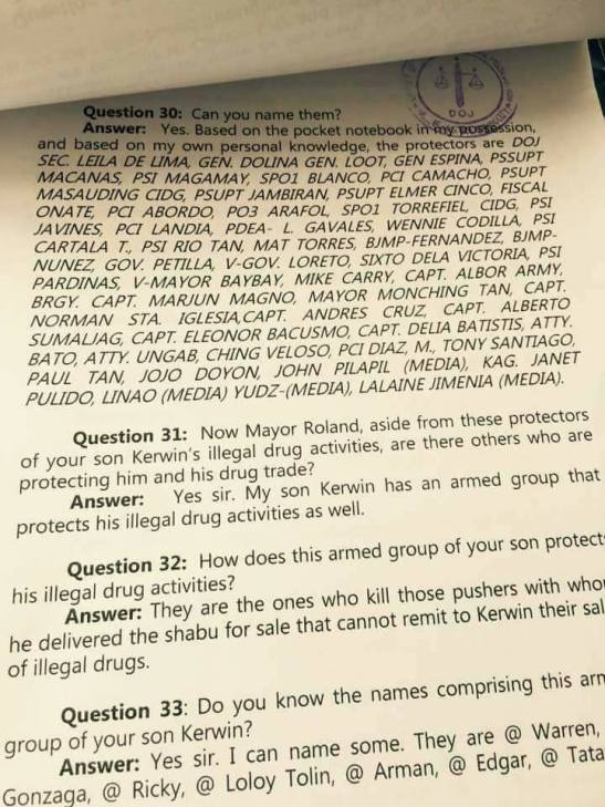 Who really killed Rolando Espinosa? A page of Mayor Espinosa's sworn affidavit